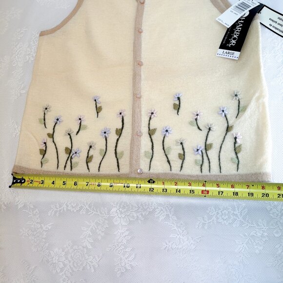 Women's Vintage Embroidered Whimsical Wool Spring Sweater Vest Sag Harbor - Picture 6 of 12